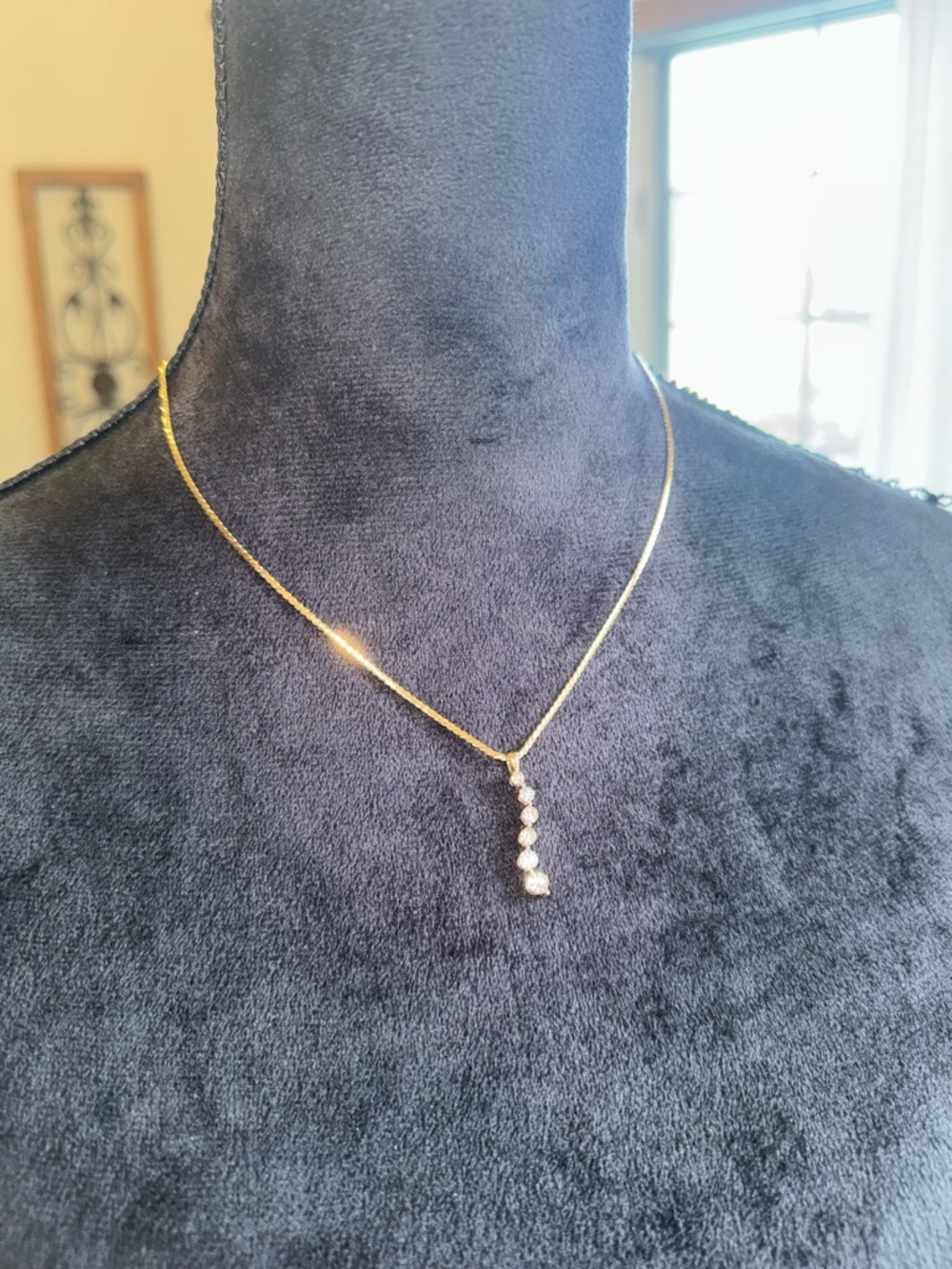 Vintage Monet Gold Tone Necklace with Vertical CZ Journey Pendant